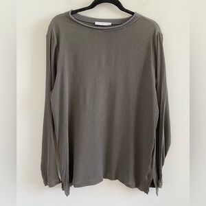 Fabiana Filippi Grey Silk Blend Wool Cashmere Neckline Trim Long Sleeve Blouse